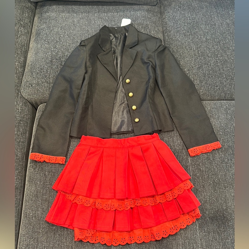 Red and black skirt and jacket